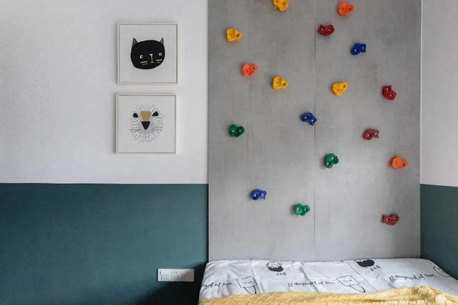 125㎡设计客厅变身图书馆儿童房设计攀岩墙学习玩耍两不误(图9)